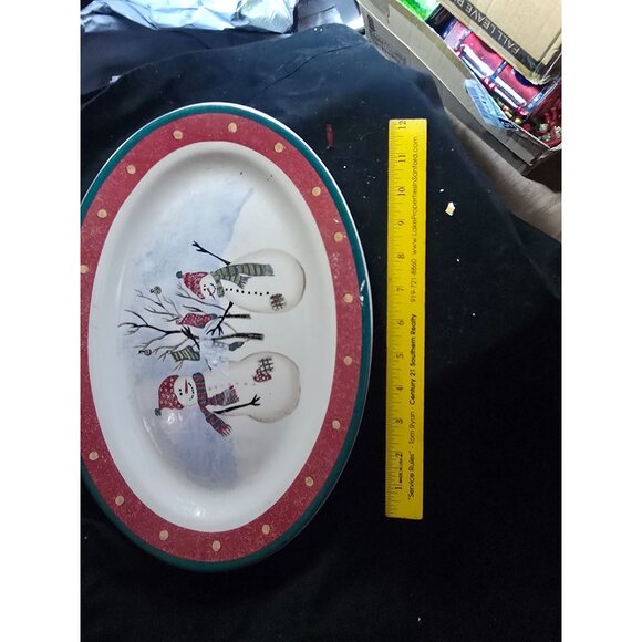 Oval Snowman Stoneware Serving Platter By Royal Seasons - Picture 2 of 5
